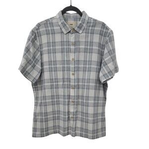 Folk Men's Textured Cotton Linen Blend Short Sleeve Casual Summer Top Large Blue